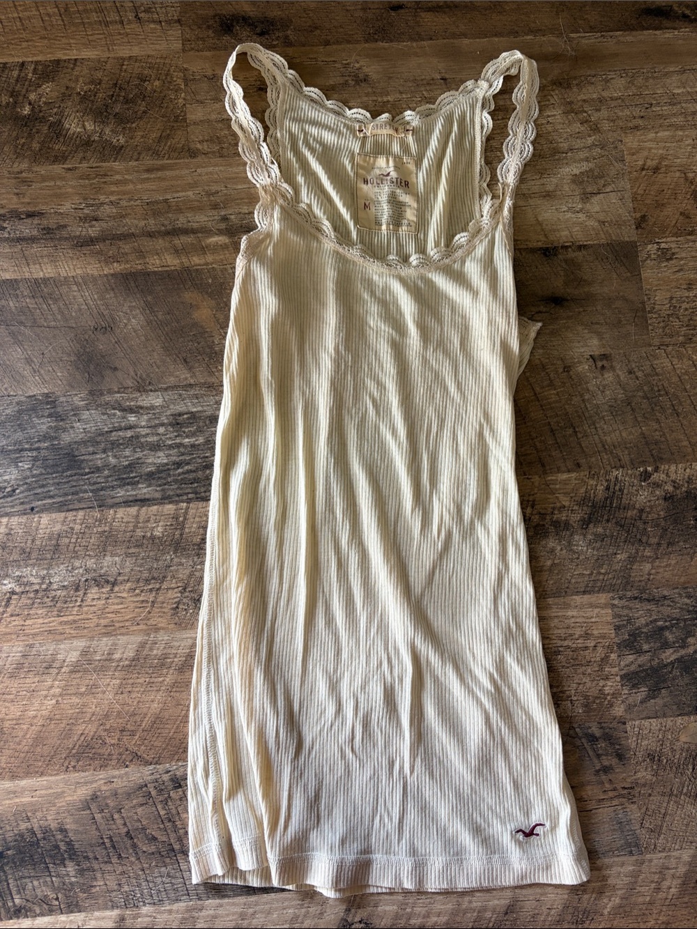 Y2K Hollister Cream Ribbed Lace-Trim Long Tank